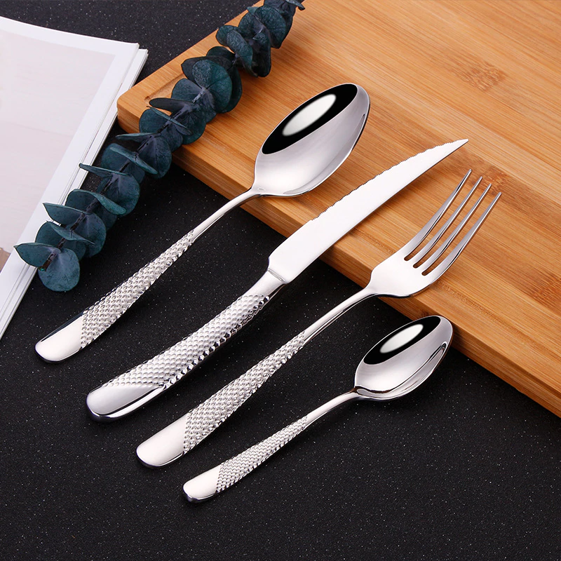 Ferran Diagonal Textured Stainless Steel Cutlery Set - Nordic Side - 24, Cutlery, Diagonal, Ferran, Pcs, Set, Stainless, Steel, Textured