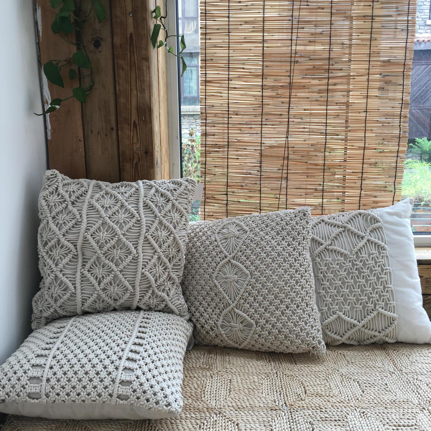 Hand Woven Macrame Pillow Cushion Cover - Nordic Side - Living Room, MacramÃ©, not-hanger, Pillows