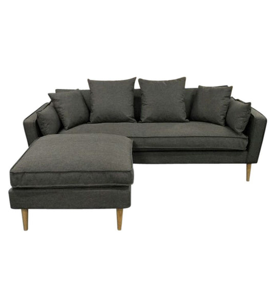 Olivia - 3-Seater Grey Sofa & Ottoman
