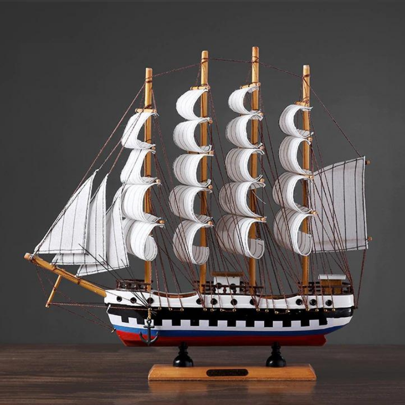 HomeQuill™ Mediterranean Style Wooden Sailboat Model - Nordic Side - 