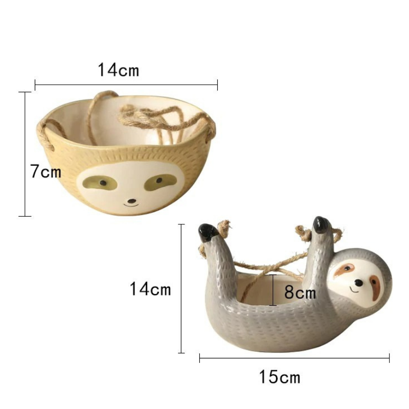 HomeQuill™ Ceramic Hanging Sloth Plant Pot - Nordic Side - 