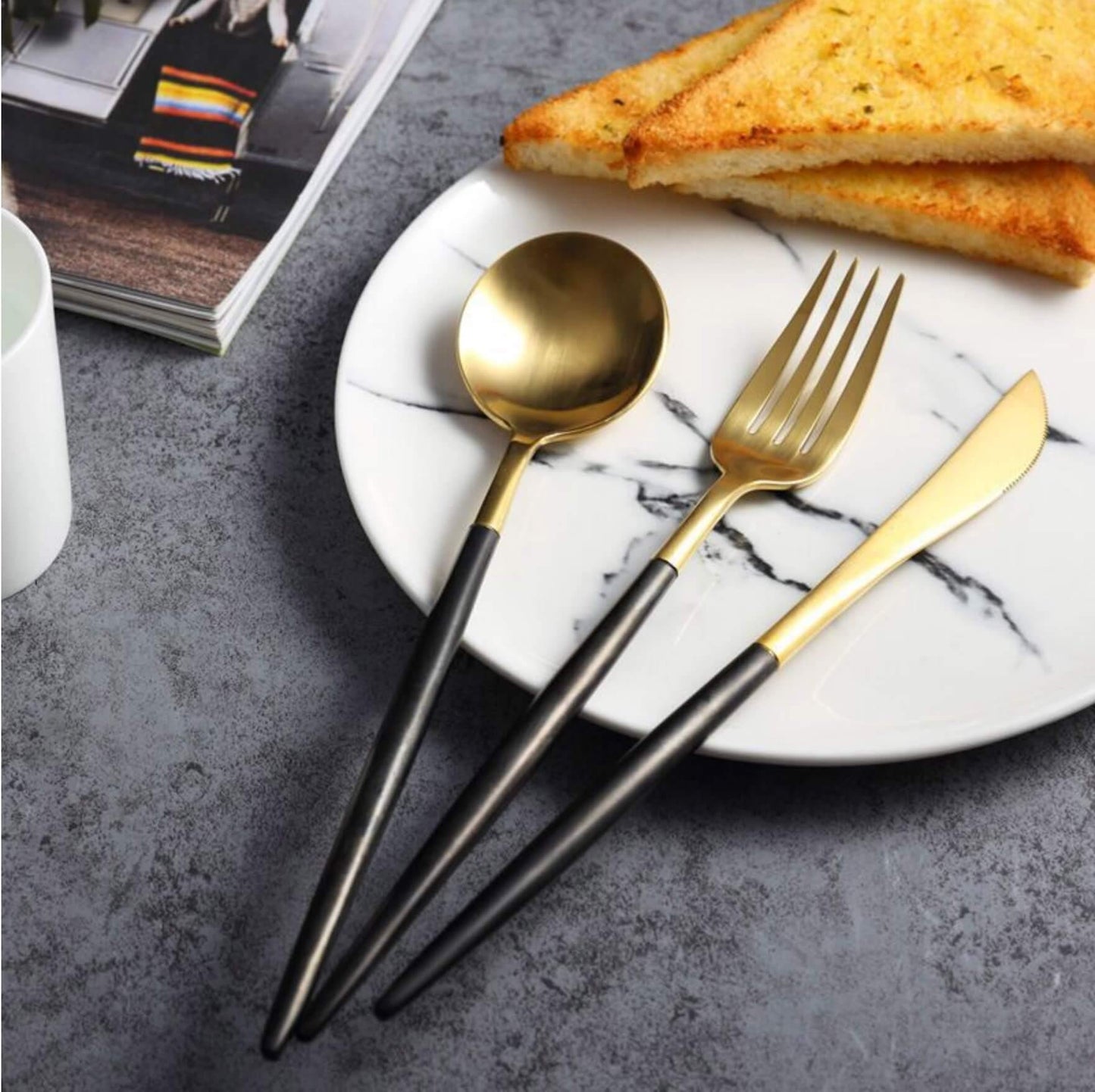 4 Pcs Black & Gold Cutlery Set - Nordic Side - 