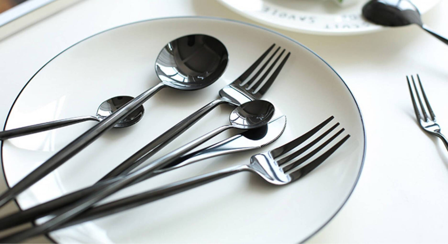 4 Pcs Mirror Surface Black Cutlery Set - Nordic Side - 
