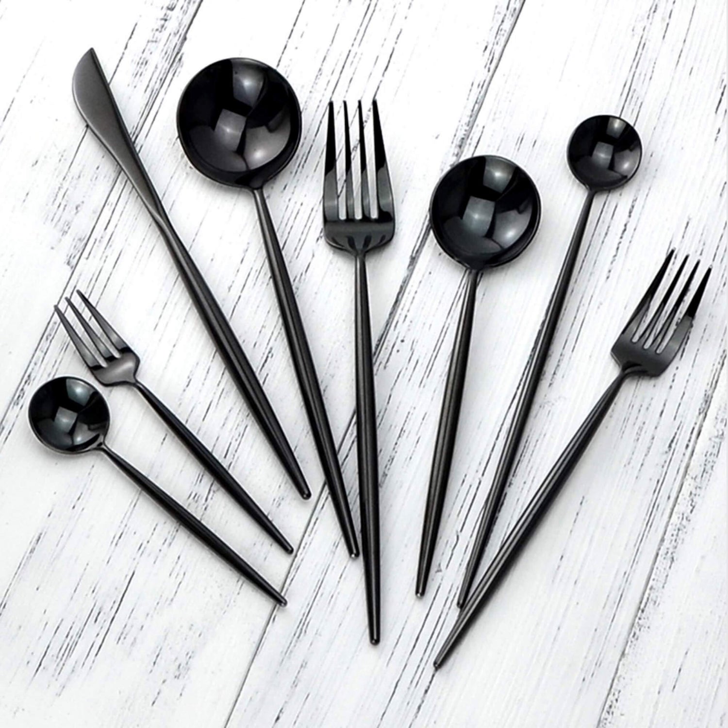 4 Pcs Mirror Surface Black Cutlery Set - Nordic Side - 