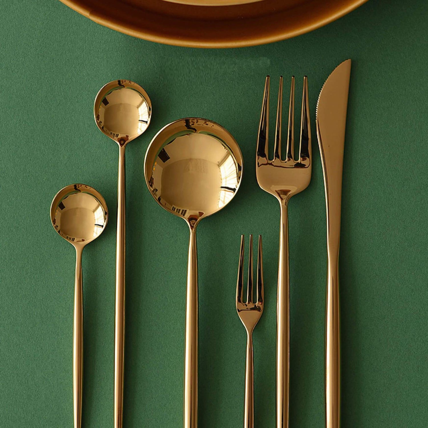 4 Pcs Mirror Surface Gold Cutlery Set - Nordic Side - 