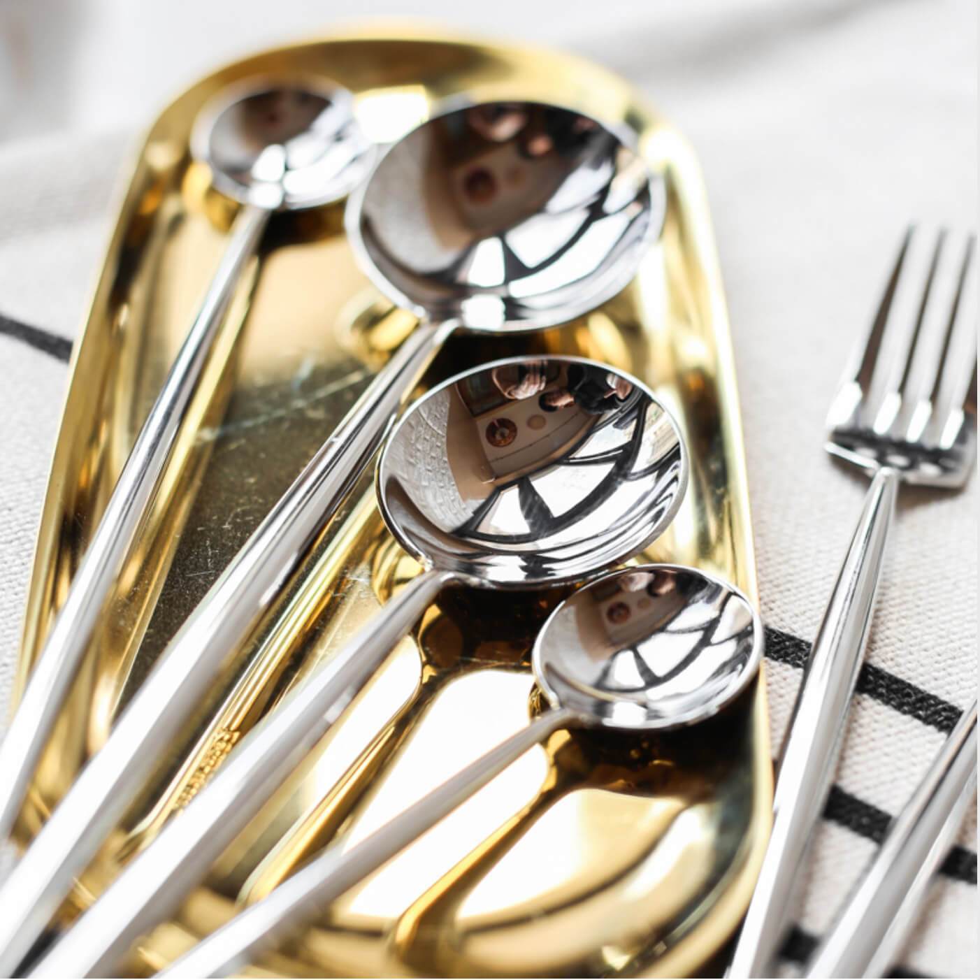 4 Pcs Mirror Surface Silver Cutlery Set - Nordic Side - 