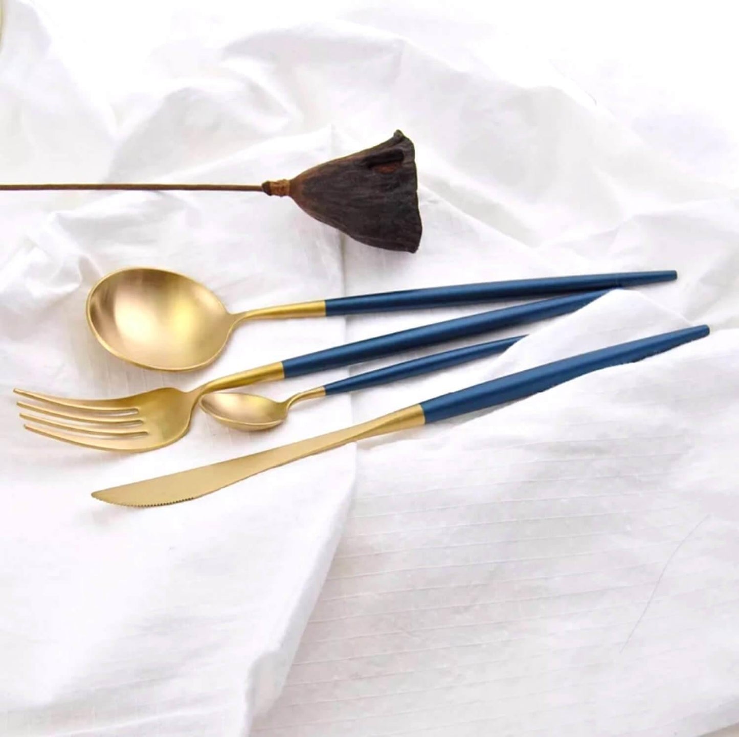 4 Pcs Blue & Gold Cutlery Set - Nordic Side - 