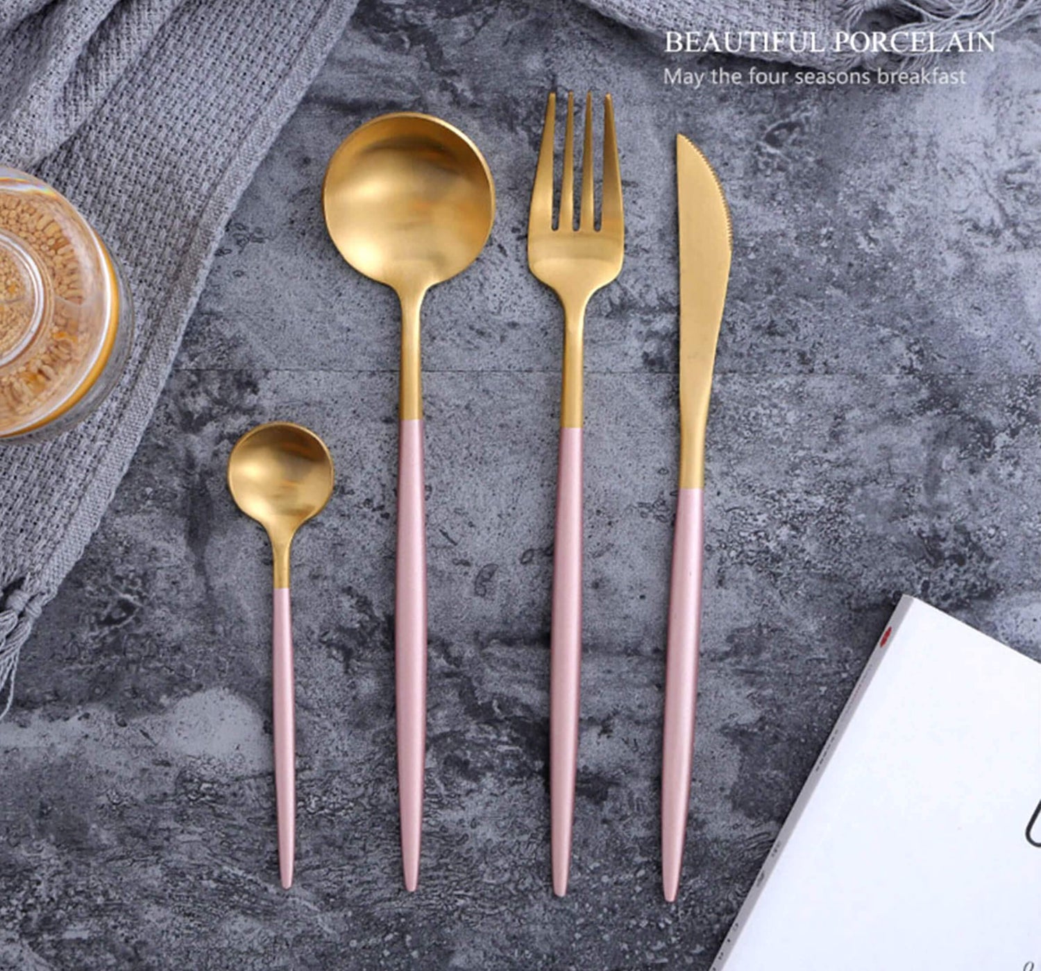 4 Pcs Pink & Gold Cutlery Set - Nordic Side - 