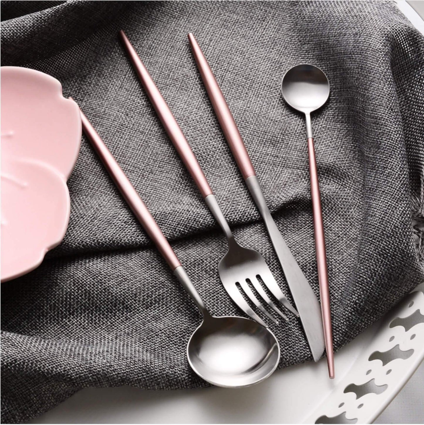4 Pcs Pink & Silver Cutlery Set - Nordic Side - 