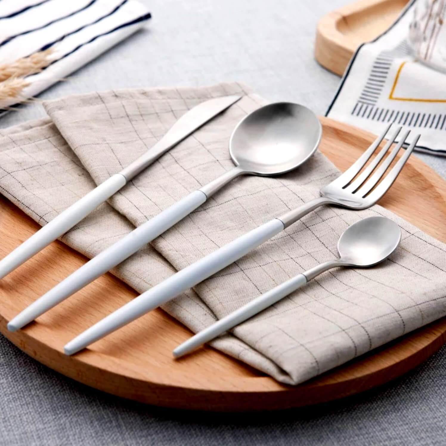 4 Pcs White & Silver Cutlery Set - Nordic Side - 