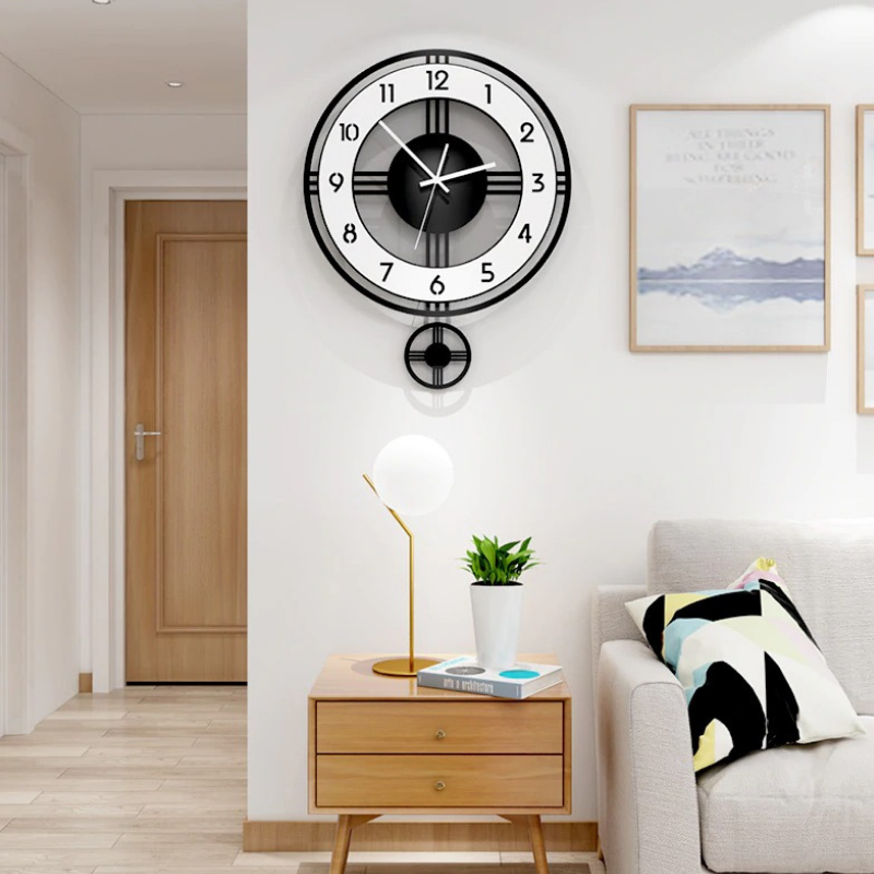 HomeQuill™ Modern Pendulum Quartz Wall Clock - Nordic Side - 