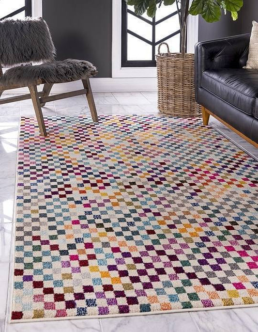 Ross - Rainbow Checkered Cream Rug - Nordic Side - feed-cl0-over-80-dollars, unique-loom, us-only, us-ship