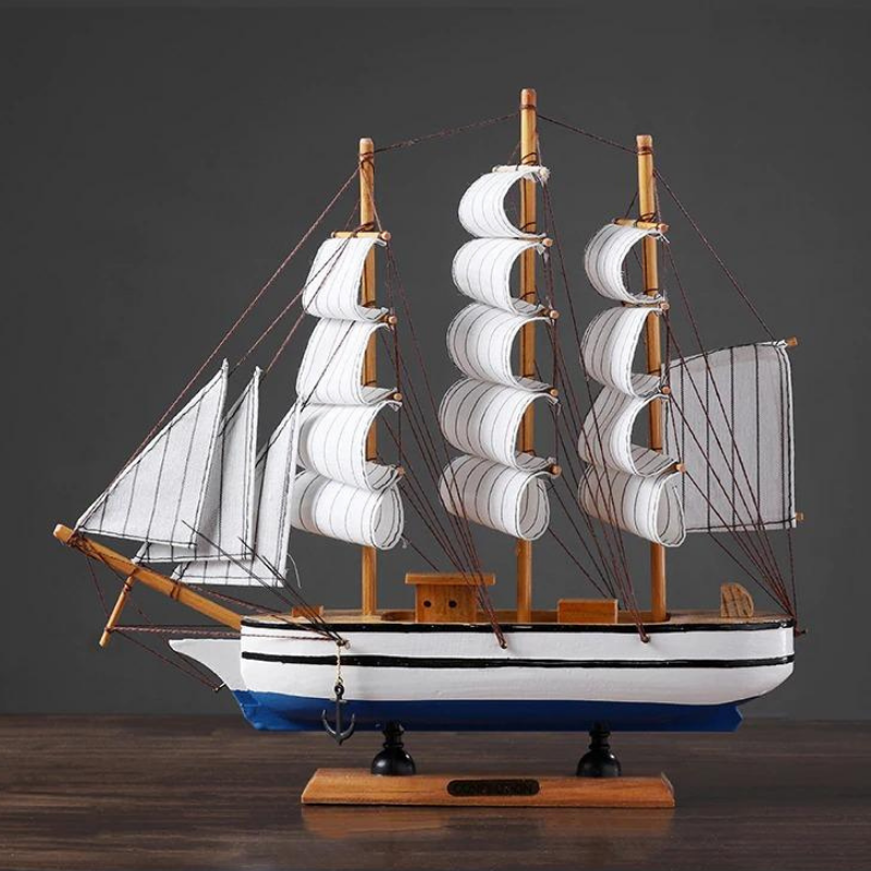 HomeQuill™ Mediterranean Style Wooden Sailboat Model - Nordic Side - 