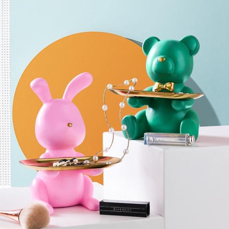 Bunny & Bear Holder Figurines - Nordic Side - bear, bunny, figurine, holder