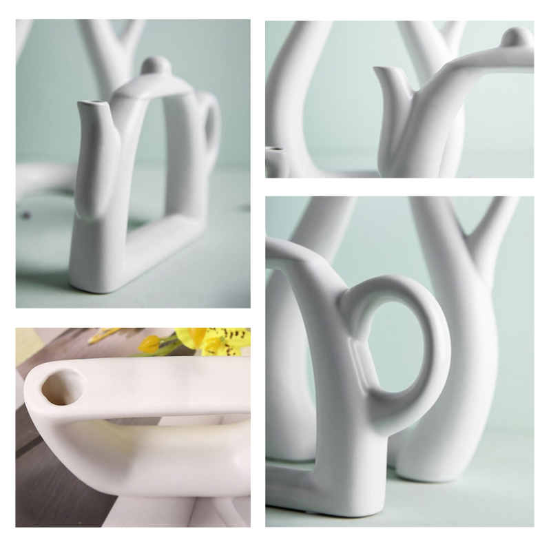 HomeQuill™ Minimalist White Ceramic Teapot Vase - Nordic Side - 