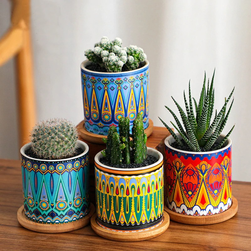HomeQuill™ American Art Colorful Flower Pots - Nordic Side - 