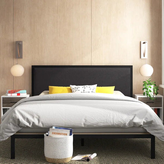 Aquavia Metal Platform Bed Frame with Upholstered Headboard