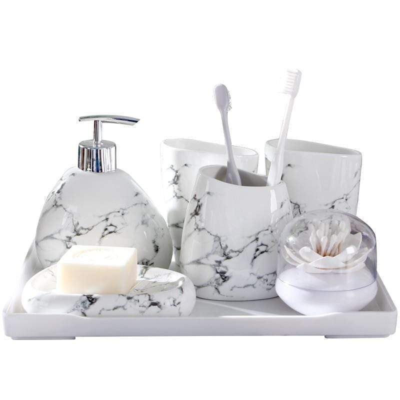 Marble Wash Bathroom Accessories Set - Nordic Side - bathroom accessories