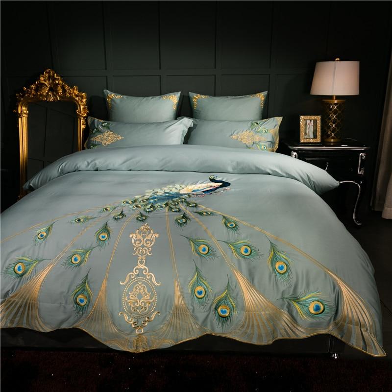 Peacock Pattern Embroidery Duvet Set