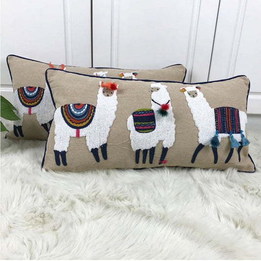 Alpaca Embroidery Cushion Cover - Nordic Side - 