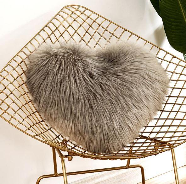 Heart Shaped Soft Plush Fur Pillow Cover Case - Nordic Side - 