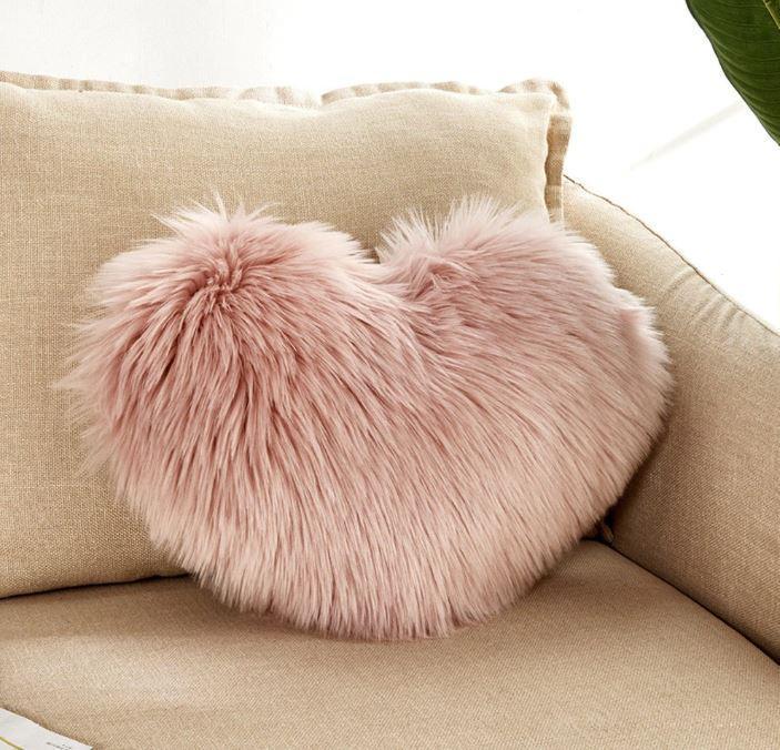Heart Shaped Soft Plush Fur Pillow Cover Case - Nordic Side - 