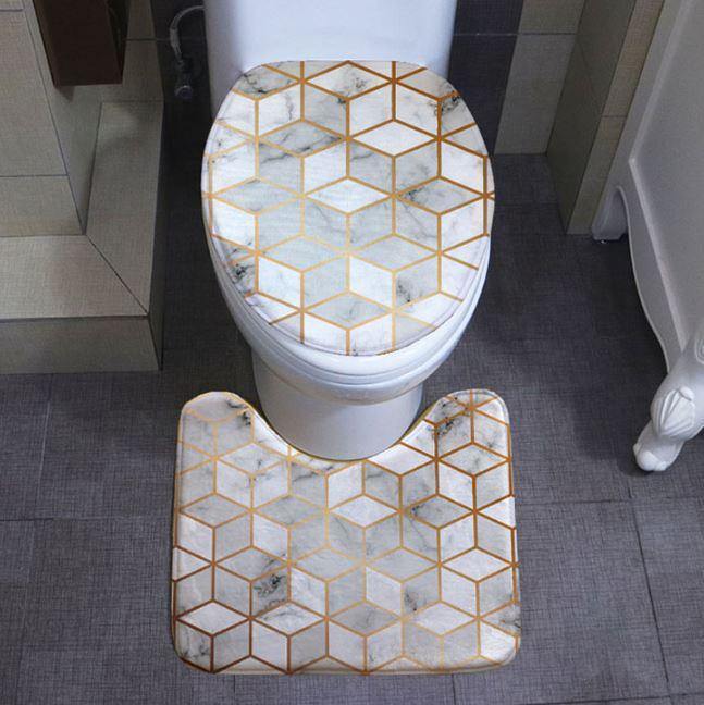 3Pcs Marble Toilet Seat Cover Set - Nordic Side - 
