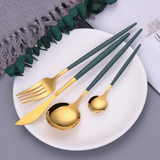 Green Gold Rayon Stainless Steel Cutlery Set