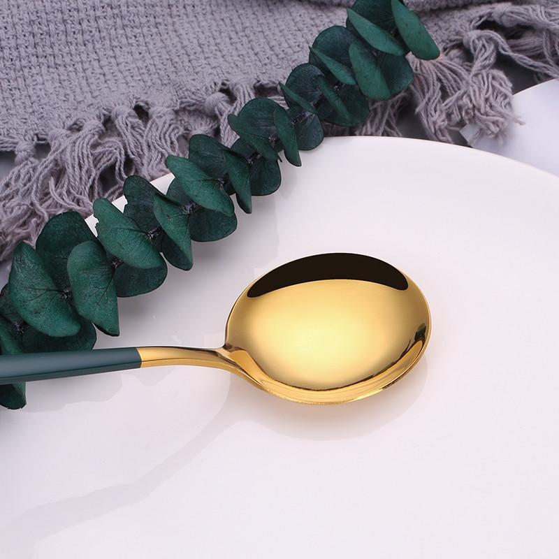 Green Gold Rayon Stainless Steel Cutlery Set