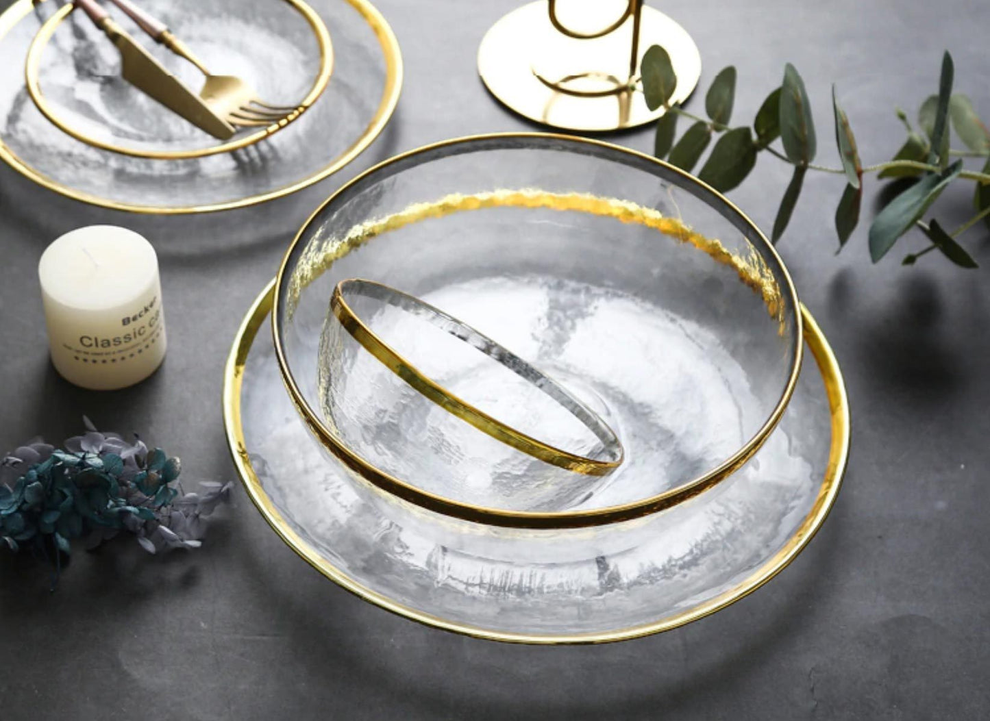 Gold Rim Transparent Plate - Nordic Side - 