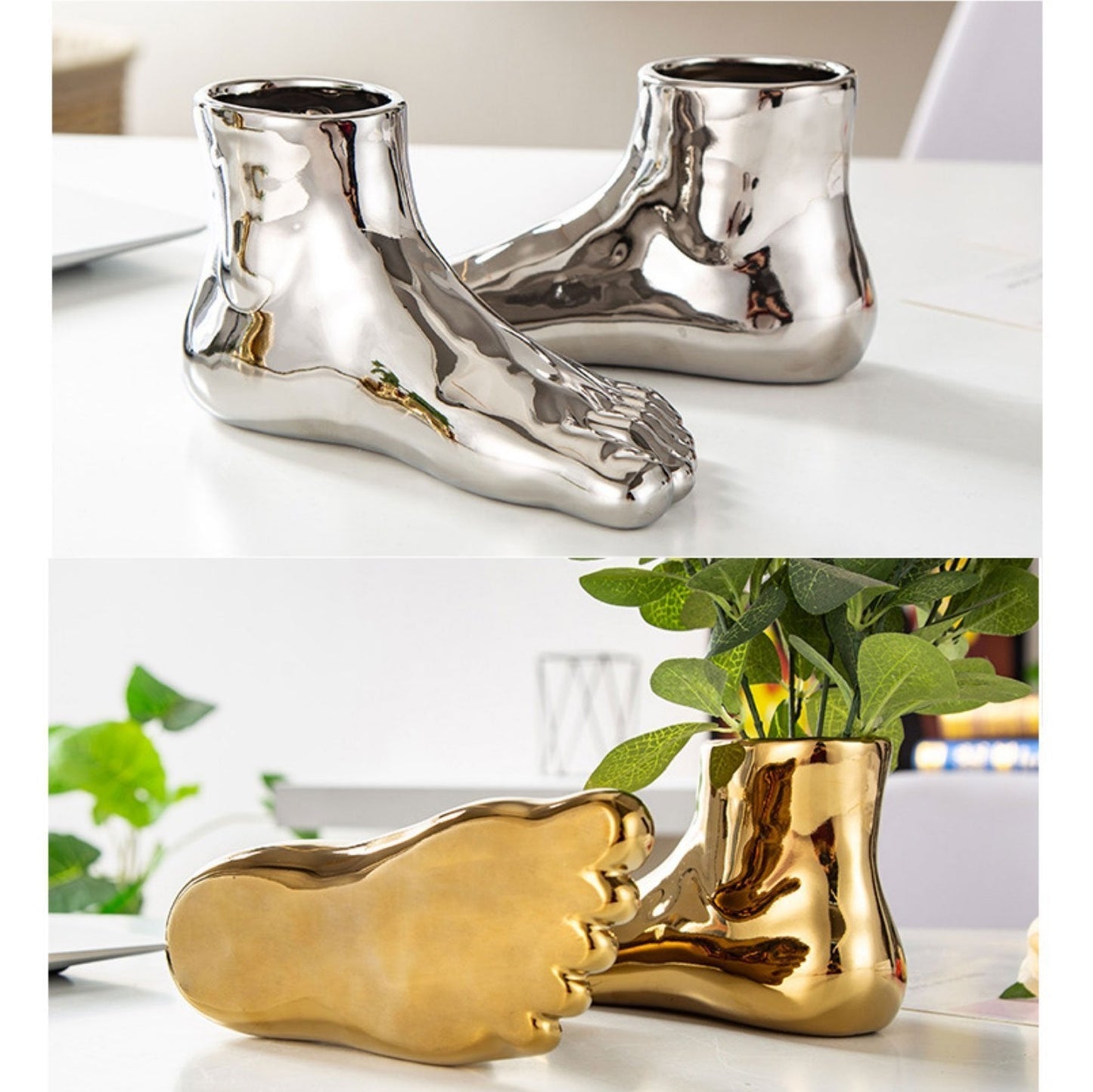 Gold & Silver Foot Vase - Nordic Side - 