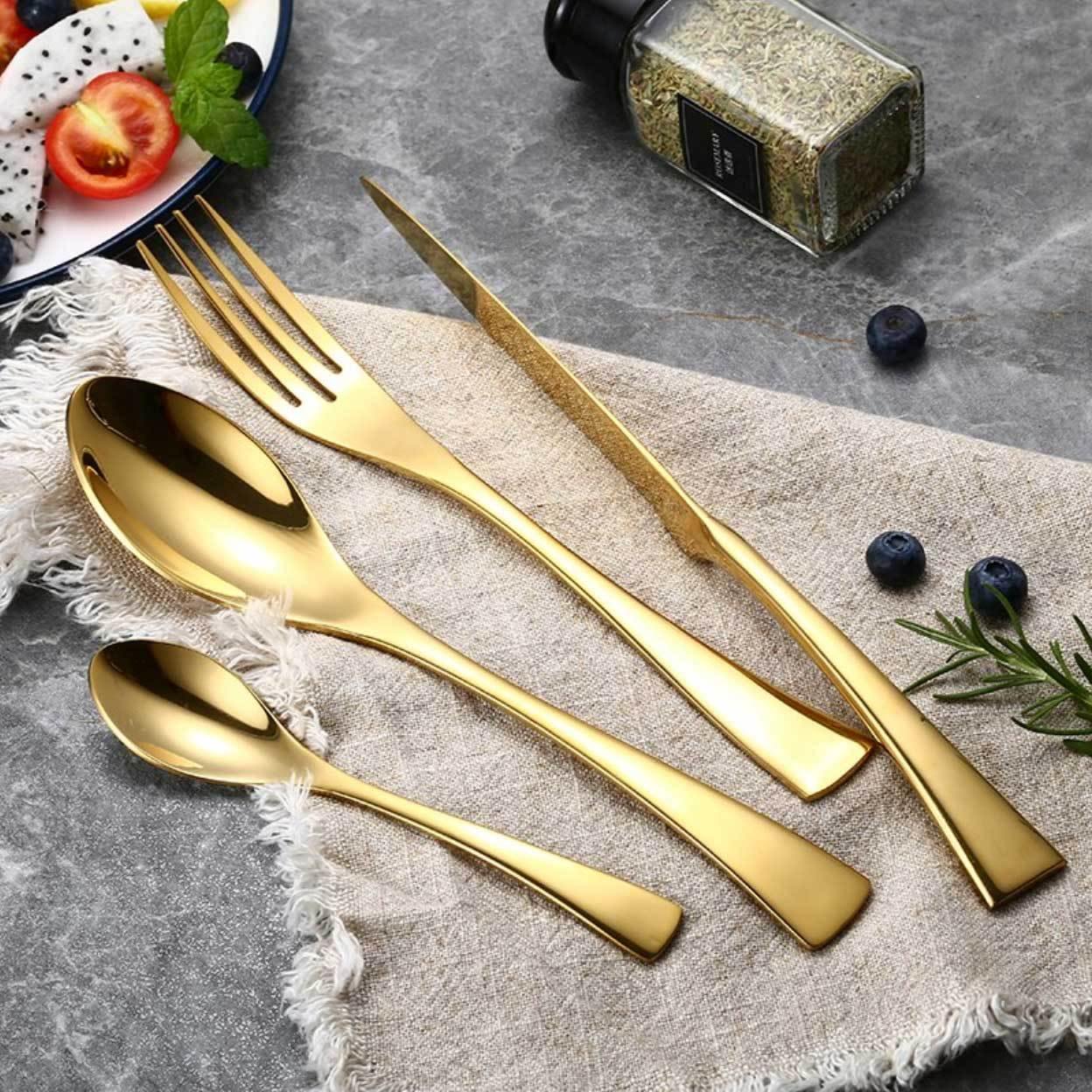 Gold Slim Metal Cutlery Set - Nordic Side - 
