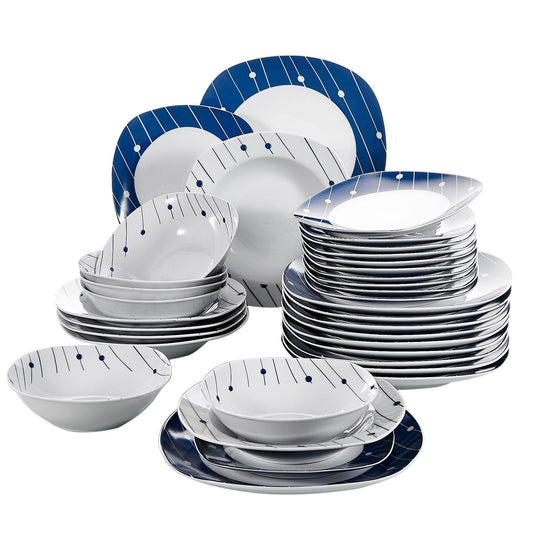 DOT002 48-Piece Dinner Set China Ceramic Dinnerware Plate Tableware Set with Bowl,Dessert Plate,Soup Plate,Dinner Plate - Nordic Side - 002, 48, BowlDessert, Ceramic, China, Dinner, Dinnerwar