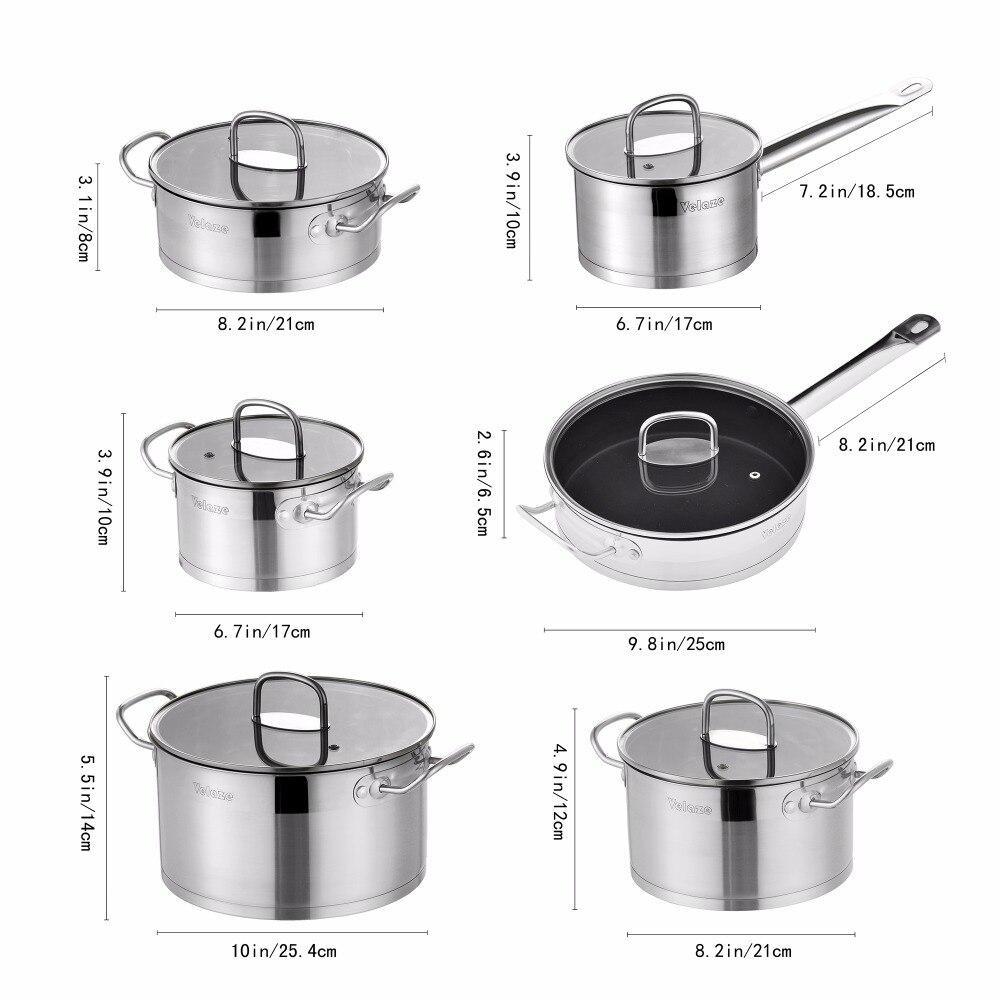 Cookware Set 12 Piece Stainless Steel Kitchen Cooking Pot&Pan SetsInduction,Saucepan,Casserole,with Tempered Glass lid (Silver) - Nordic Side - 12, Cooking, Cookware, Glass, InductionSaucepan