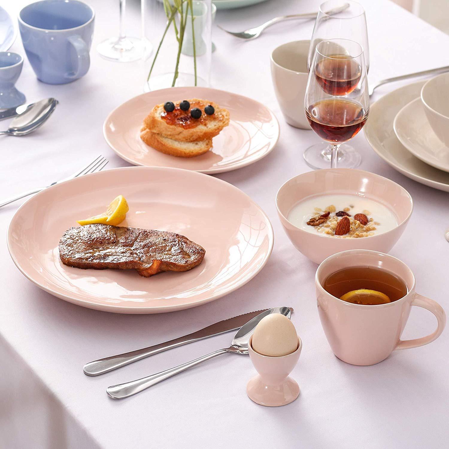 Victoria 20-Piece Ceramic Porcelain Multi-Colour Glazed Dinnerware Set 4*Dinner/Dessert Plate,Cup&Saucer,Egg Cup Set - Nordic Side - 20, Ceramic, Cup, DinnerDessert, Dinnerware, Glazed, Multi