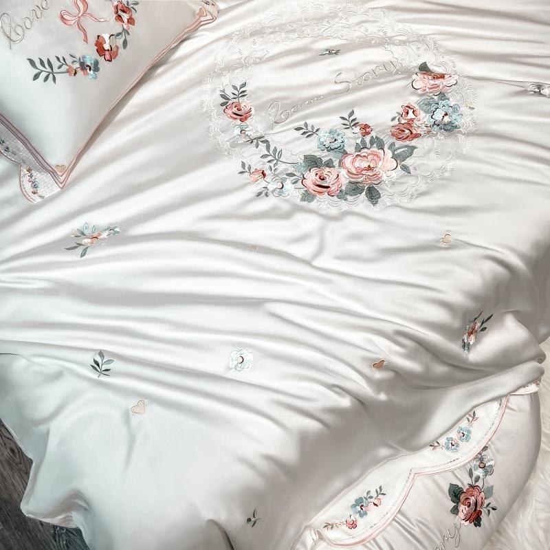 Macy Floral Bunch Embroidery Egyptian Cotton Duvet Cover Set - Nordic Side - Bunch, Cotton, Cover, Duvet, Egyptian, Embroidery, Floral, Macy, Set