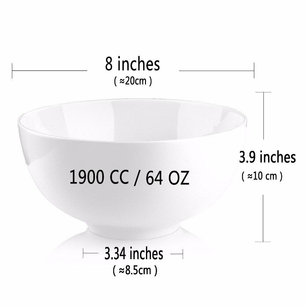 Series 3 Pieces White Porcelain Ceramic NoodleSaladRice Bowls (8'/ 1900 ml) - Nordic Side - 10, 1900, 20, 65, Bowl, Ceramic, Cereal, cm, MALACASA, ml, Noodle, oz, Pieces, Porcelain, Regular, 