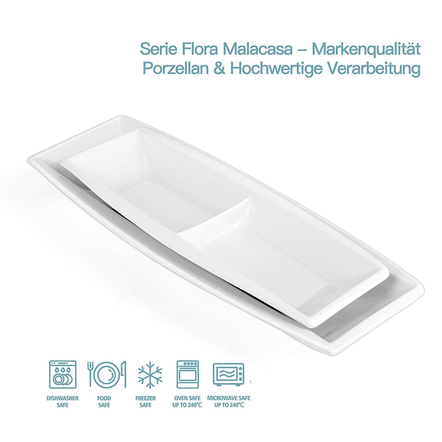 Blance 2-Piece Ivory White Porcelain Serving Tray of 10" Two Section Dish and 12.25"  Dessert/Snack Platter - Nordic Side - 10, 1225, and, Blance, Dessert, Dish, Ivory, Kitchen, MALACASA, of,