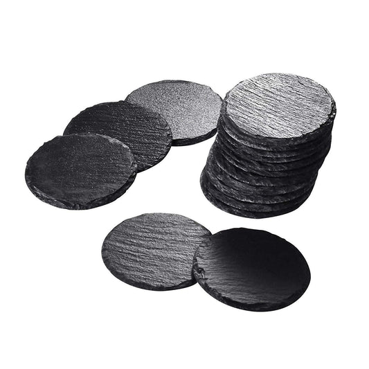 Set of 16 Natural Slate Stone Round 4" Drinks Coasters/Dinner Placemats - Nordic Side - 16, Coasters, Coffee, Dinner, Drinks, Kitchen, MALACASA, Milk, Natural, of, Placemats, Restaurant, Roun