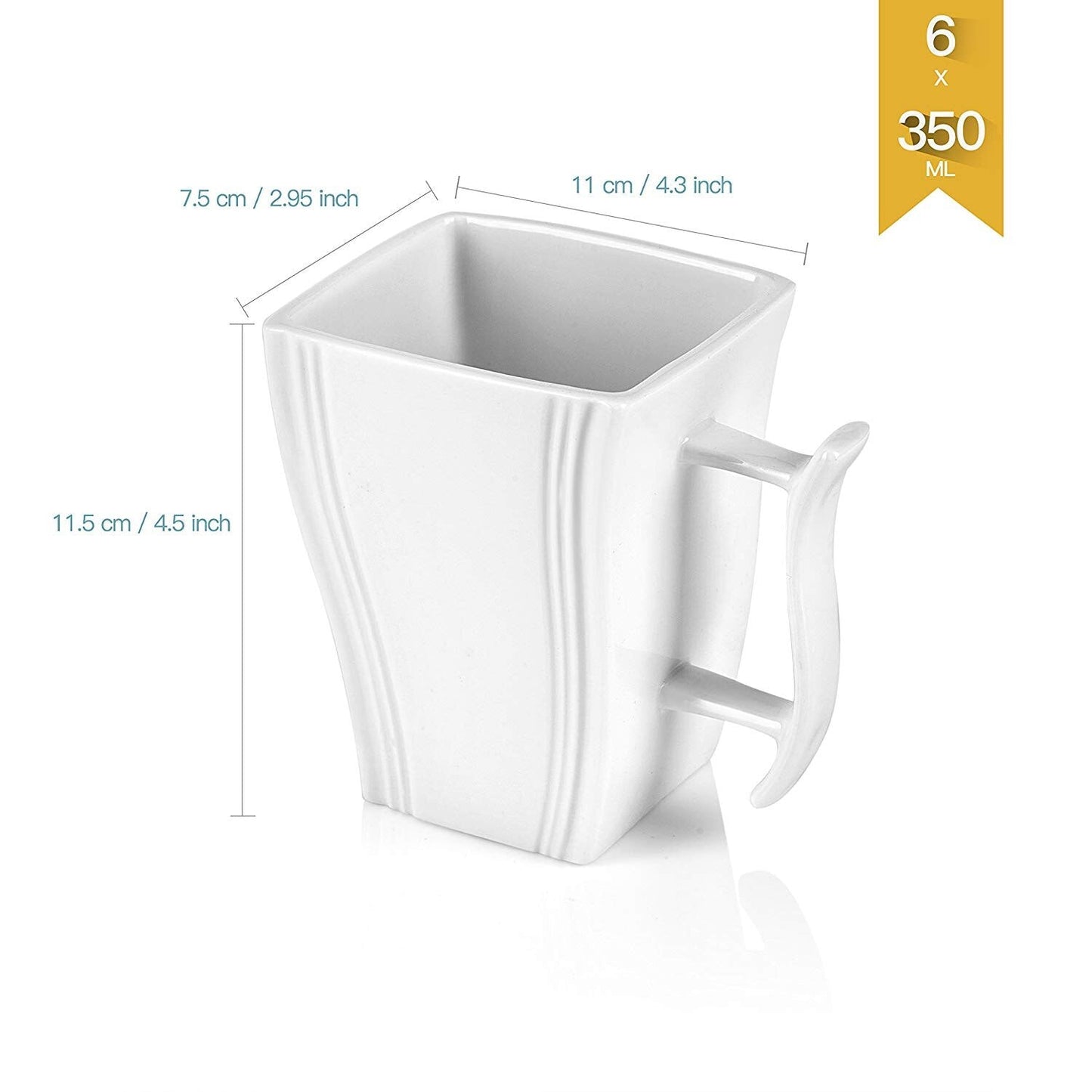 Flora Series 6-Piece 11.5 OZ Ivory White Square Porcelain Cups 4.5" - Nordic Side - 115, 45, Ceramic, China, Cream, Cups, Flora, Ivory, MALACASA, Mugs, OZ, Piece, Porcelain, Series, Square, W