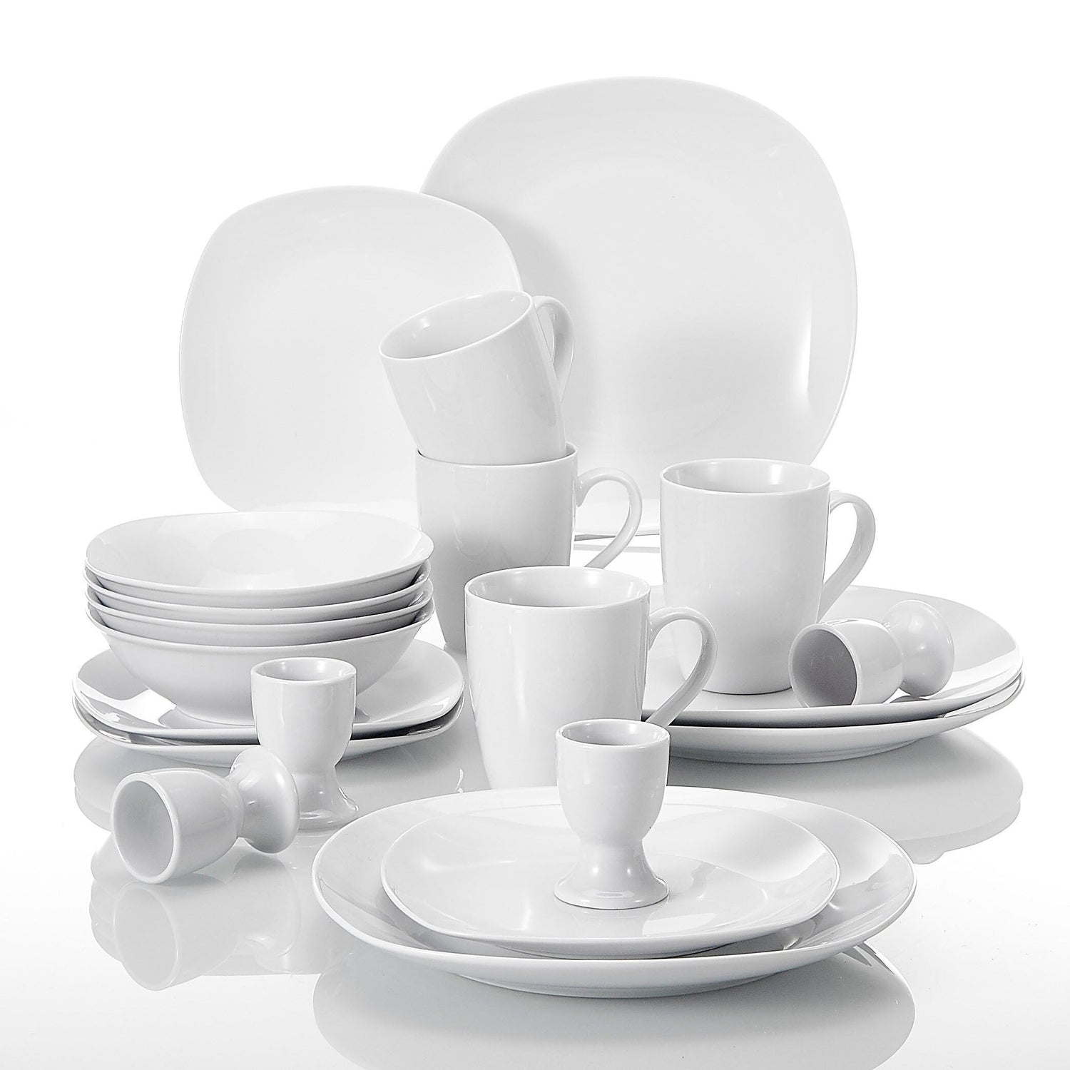 Elisa 20-Piece Porcelain Dinnerware Set with Dinner Plates Soup Bowl Dessert Plate Cups Egg Stand Cup Service for 4 - Nordic Side - 20, Bowl, Cup, Cups, Dessert, Dinner, Dinnerware, Egg, Elis