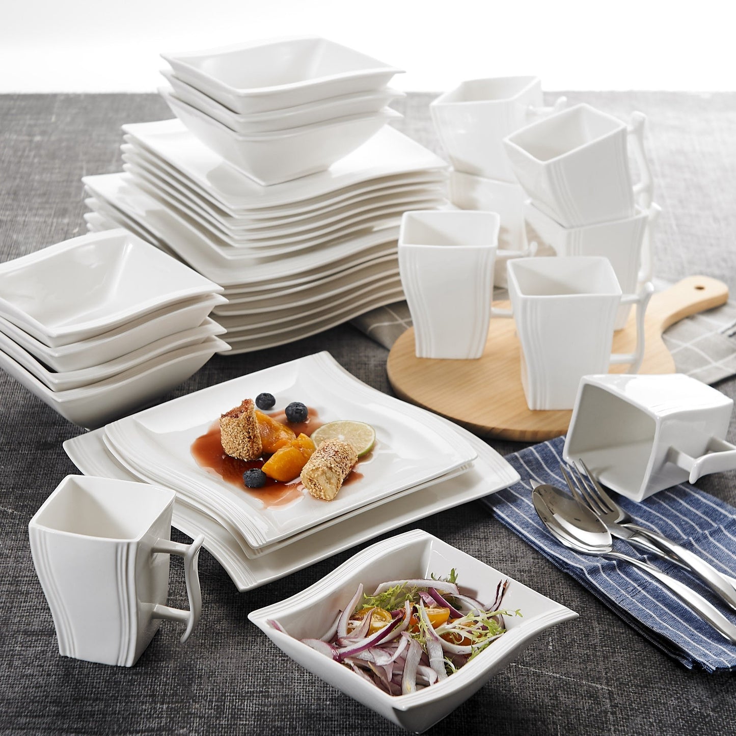 Malacasa Flora 30-piece White Porcelain Tableware Dinner Set With