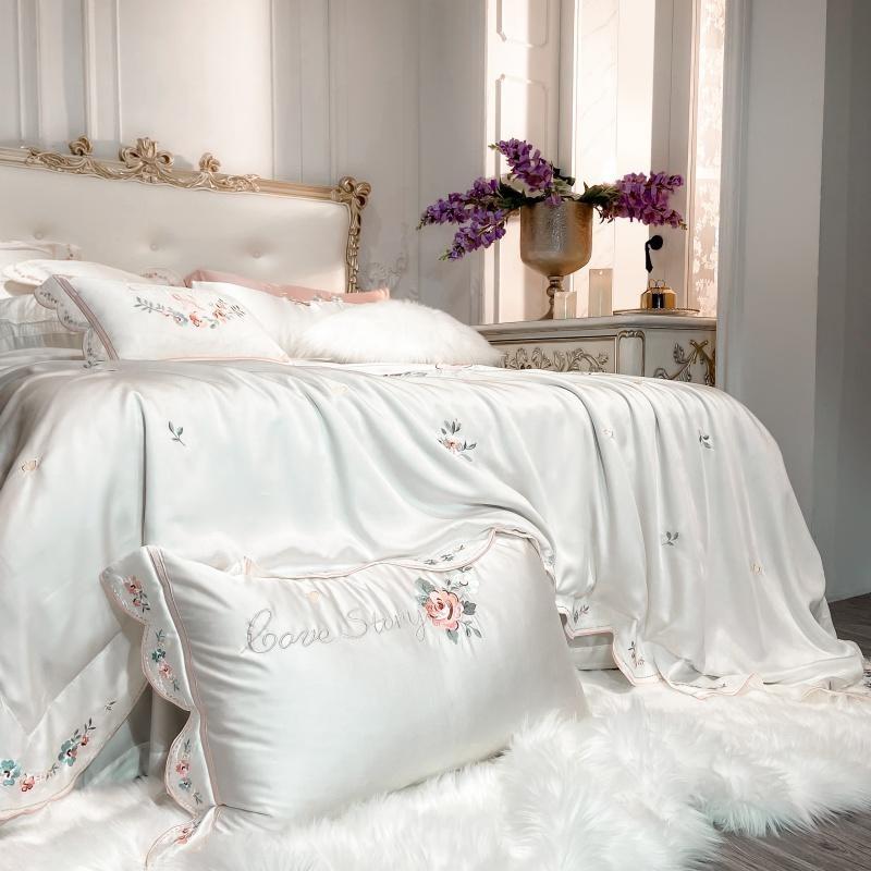 Macy Floral Bunch Embroidery Egyptian Cotton Duvet Cover Set - Nordic Side - Bunch, Cotton, Cover, Duvet, Egyptian, Embroidery, Floral, Macy, Set