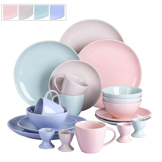 Victoria 20-Piece Ceramic Porcelain Multi-Colour Glazed Dinnerware Set 4*Dinner/Dessert Plate,Cup&Saucer,Egg Cup Set - Nordic Side - 20, Ceramic, Cup, DinnerDessert, Dinnerware, Glazed, Multi