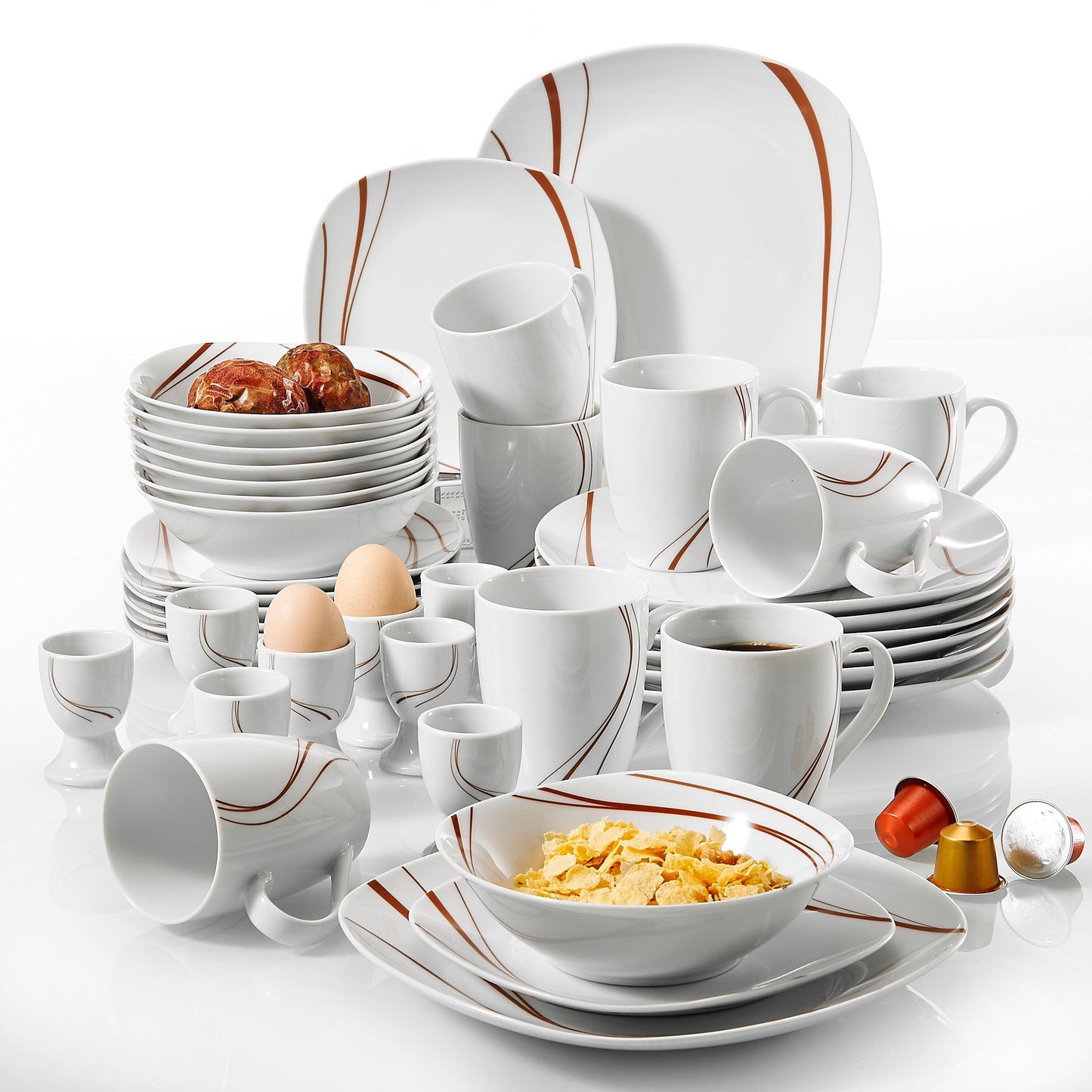 BONNIE 40-Piece Ivory White Tableware Porcelain Cutlery Dinner Set with 4*Egg Cup,Mug,Dessert Plate,Bowl,Dinner Plate - Nordic Side - 40, BONNIE, CupMugDessert, Cutlery, Dinner, Egg, Ivory, P