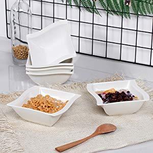 Set of 12 White Porcelain Square Bowls - Nordic Side - 12, Bowl, Bowls, Breakfast, Cereal, Dinner, Dinnerware, Household, MALACASA, Oatmeal, of, Ounce, Porcelain, Set, Sets, Soup, Square, Whi