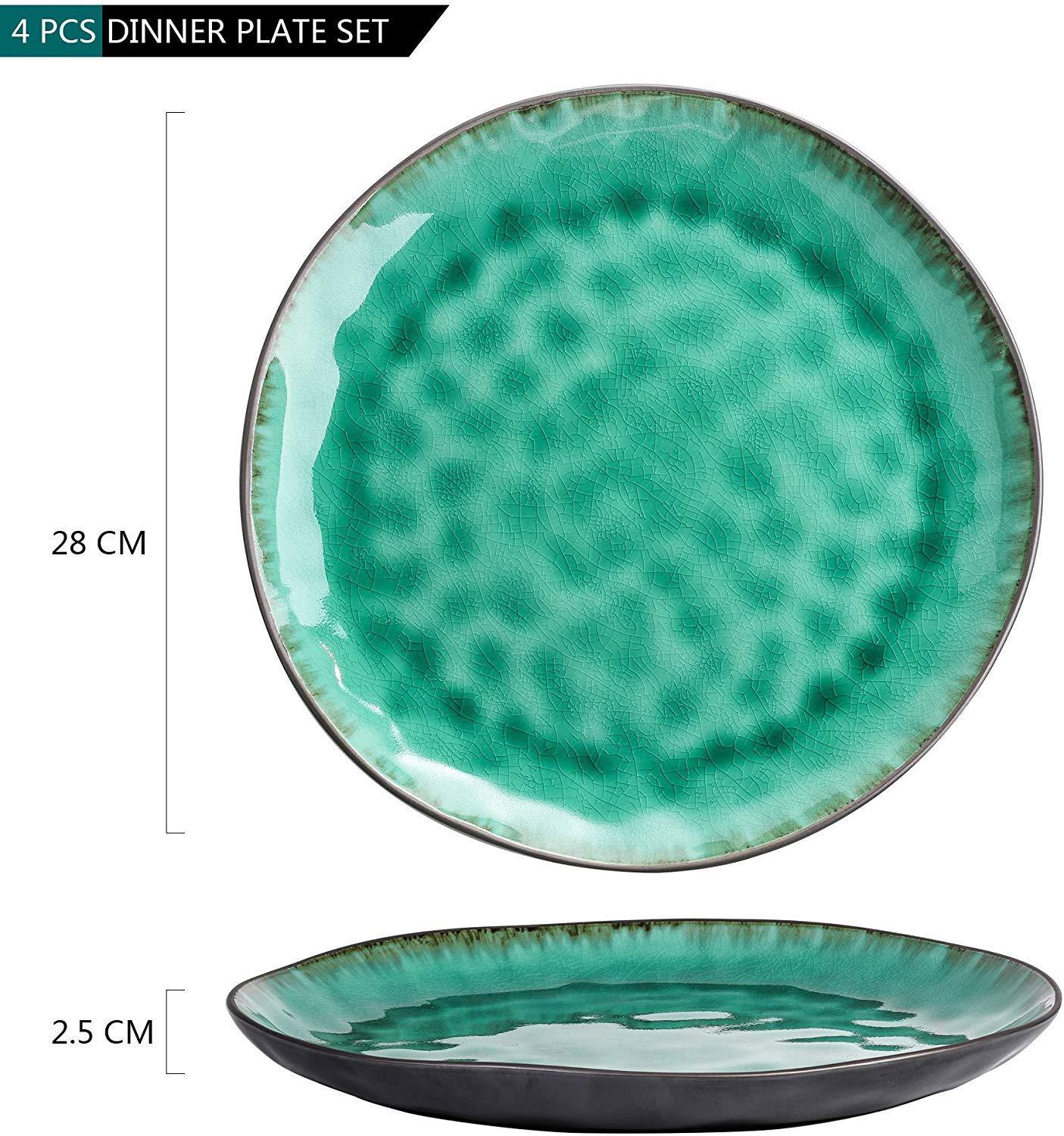 Radiante 4/8/12-Pieces Pottery Stoneware Vintage Ceramic Green Crockery 10.5" Dinner Plate Set - Nordic Side - 105, 4812, Ceramic, Coco, Crockery, Dinner, DinnerSaladFruit, Green, Pieces, Pla