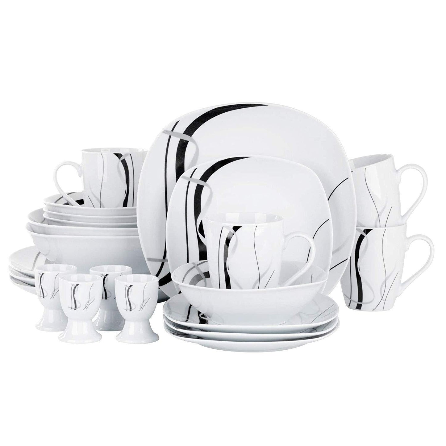 FIONA 22-Piece Porcelain Ceramic Dinner Plate Set with 4*Egg Cup,Mug,Bowl,Dessert Plate,Dinner Plate and 2*Salad Bowl - Nordic Side - 22, and, Bowl, Ceramic, CupMugBowlDessert, Dinner, Egg, F