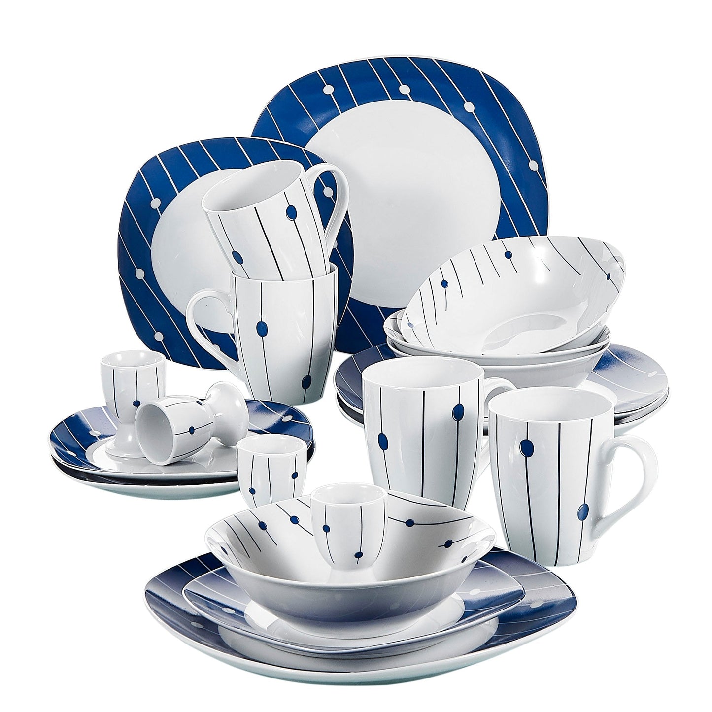 DOT003 20-Piece Dinner Set Porcelain Ceramic Tableware Dinner Set with 4*Egg Cup,Mug,Bowl,Dessert Plate,Dinner Plate Set - Nordic Side - 003, 20, Ceramic, CupMugBowlDessert, Dinner, DOT, Egg,