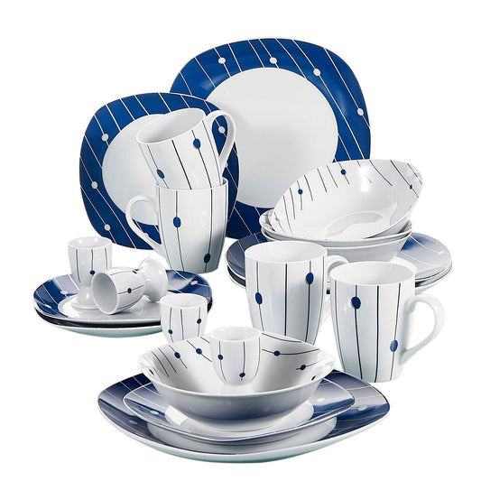 DOT003 20-Piece Dinner Set Porcelain Ceramic Tableware Dinner Set with 4*Egg Cup,Mug,Bowl,Dessert Plate,Dinner Plate Set - Nordic Side - 003, 20, Ceramic, CupMugBowlDessert, Dinner, DOT, Egg,